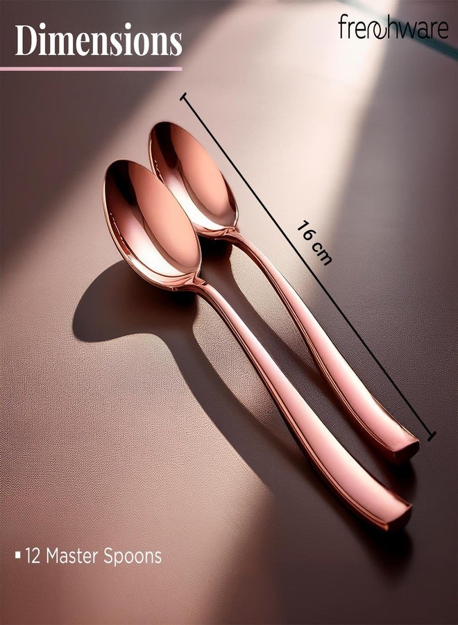 أدوات فرنسية طقم ملاعق فرنسية (12 ملعقة، مصنوعة من الفولاذ المقاوم للصدأ ومطلية بالذهب الوردي بتقنية PVD)، آمنة للاستخدام مع الطعام بنسبة 100%، غير سامة، مقاومة للصدأ، قابلة للغسل في غسالة الأطباق، طقم هدايا مثالي لجميع المناسبات - Image 4